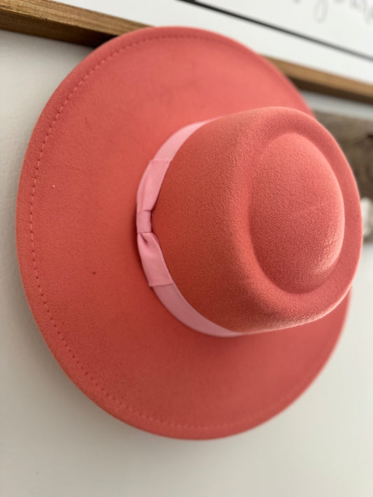 coral  extra wide brim adjustable hat - adult poly blend