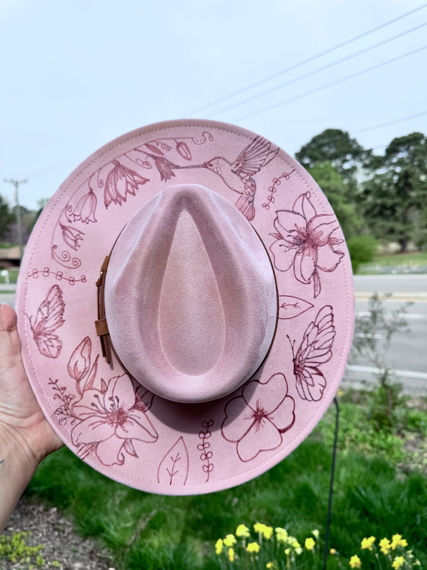 Blush Pink - Butterfly & hummingbird Extra Wide Brim 3.75"