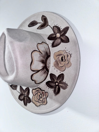 Sad baby beige floral- Extra Wide Brim 3.75"