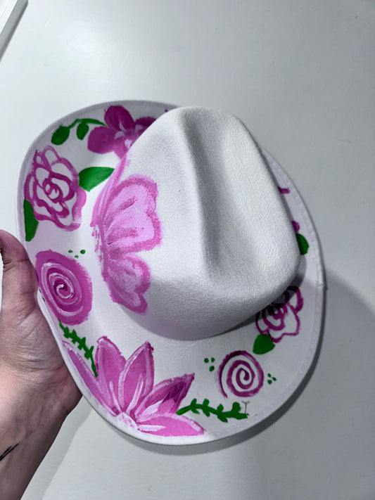 Womens floral painted non adjustable hat