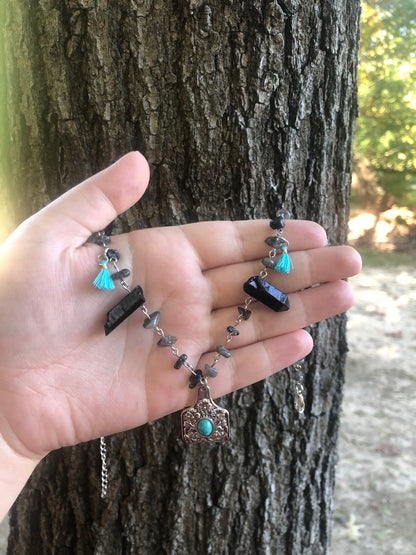 Turquoise and Black Western necklace