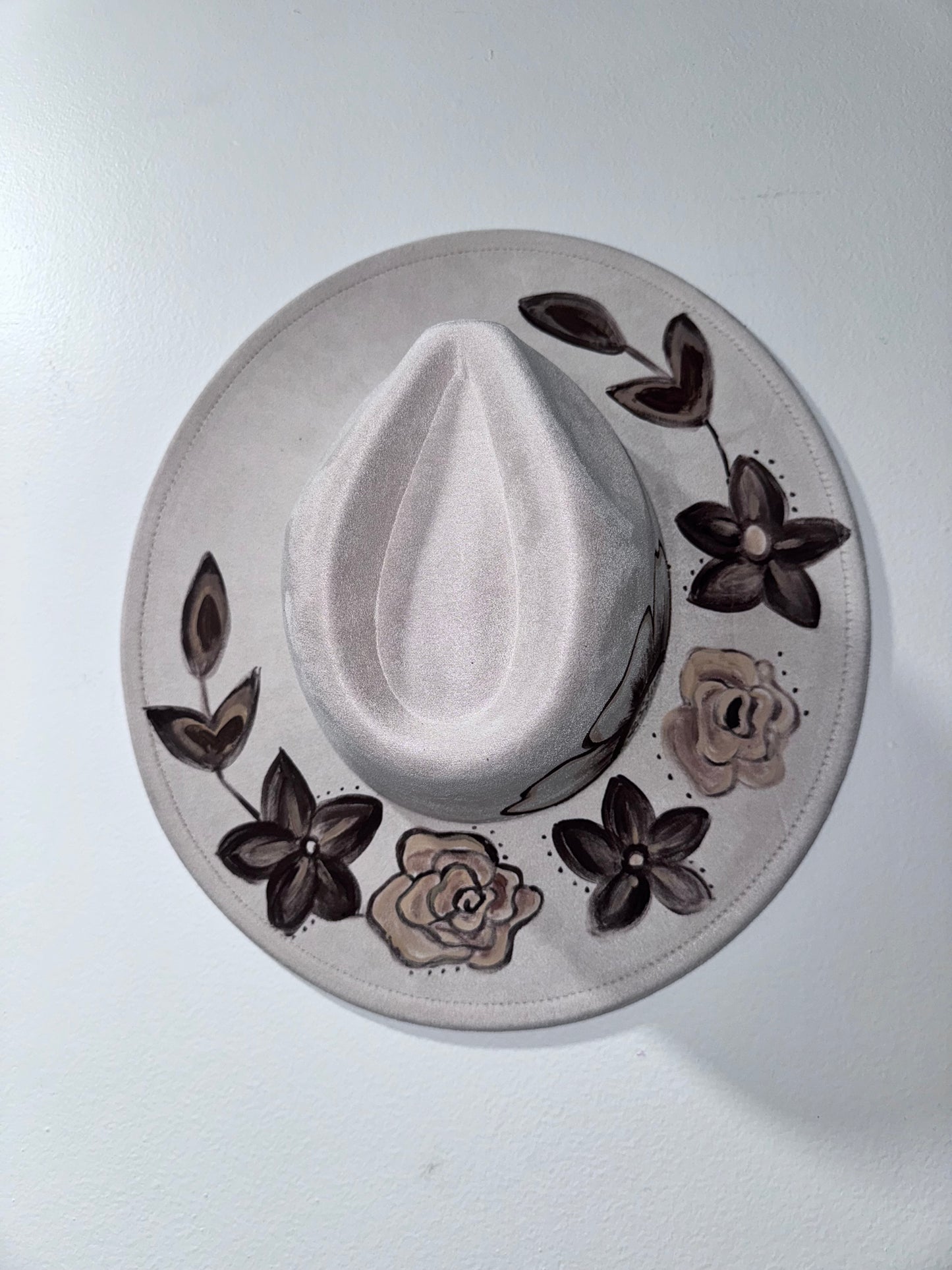 Sad baby beige floral- Extra Wide Brim 3.75"