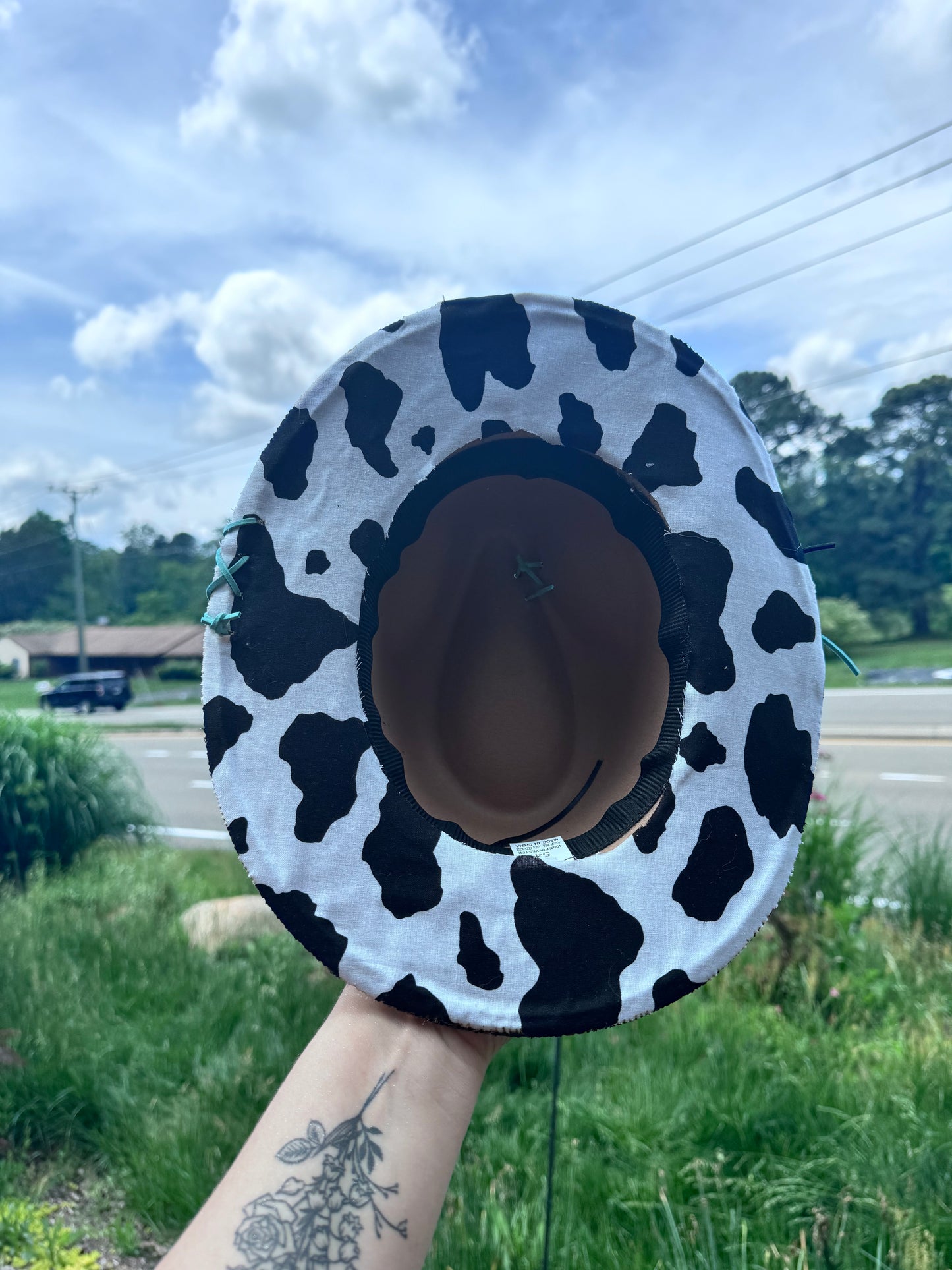 Children’s size cowprint brim hat