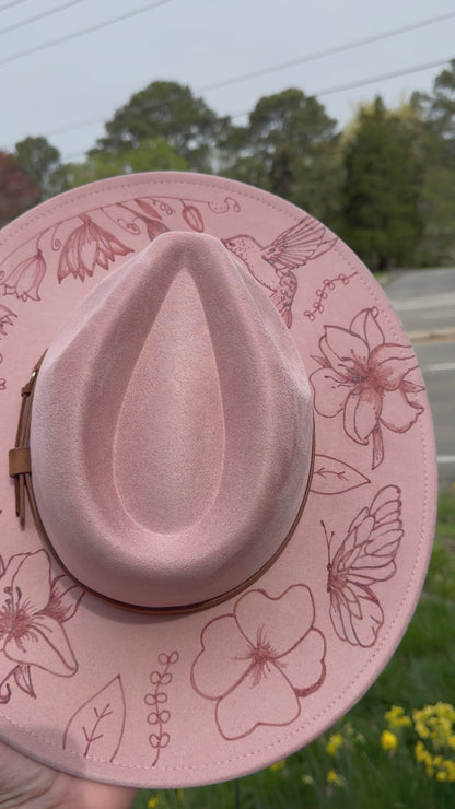 Blush Pink - Butterfly & hummingbird Extra Wide Brim 3.75"